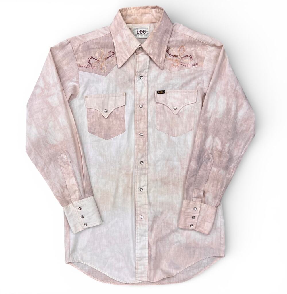 Vintage Lee Extra Long Tails Embroidered Western Cowboy Pearl Snap Rodeo Shirt L
